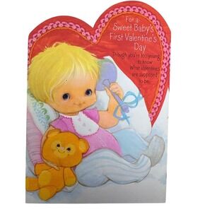 Vintage Hallmark Baby's First Valentine's Day Card‎ 1973 Three Panel Signed